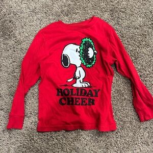 Peanuts Red Snoopy Graphic Holiday Long Sleeve Tee